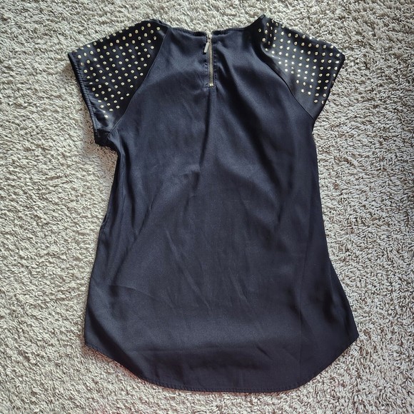Express Extra Small Black Gold Blouse Shirt Stretch Top Stud Simply Irresistible - Picture 5 of 14